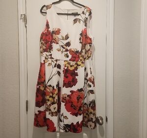 Floral Sleeveless Dress - Red, Black, White